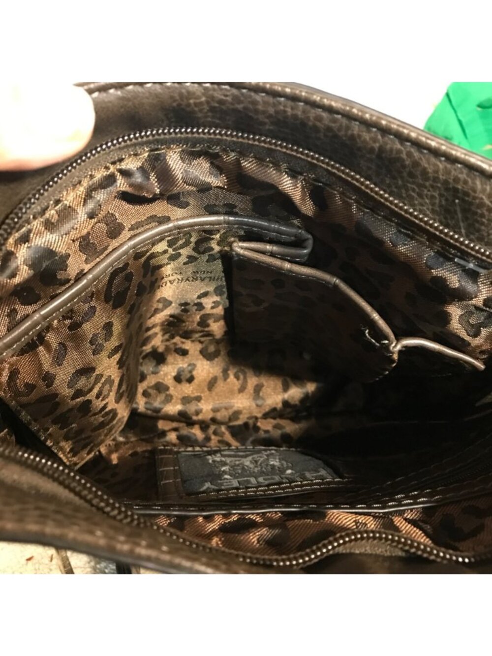 Hilary Radley Purse Brown Leather Crossbody Croc Embossed & Leopard Lining 10 x - Picture 9 of 15